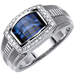 انگشتر طلا مردانه جواهر یاقوت کبود و الماس تراش برلیان طلا سفید 18 عیار مدل: rgm17175