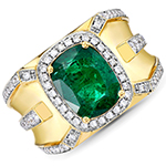 انگشتر طلا مردانه 18 عیار جواهر زمرد تراش امرالد و الماس تراش برلیان مدل rgm17177