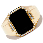 انگشتر طلا مردانه جدید نگین دار جواهر اونیکس مشکی و الماس تراش برلیان و باگت مدل rgm17180