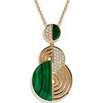 پلاک و آویز گردنبند طلا زنانه بلند طرح دایره و جواهر مالاکیت و برلیان مدل npdf13370