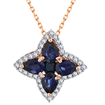 آویز و پلاک طلا زنانه و دخترانه طرح گل شبدر جواهر یاقوت کبود و برلیان مدل: npdf13375