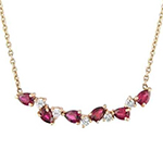 گردنبند طلا زنانه یاقوت سرخ تراش اشک و الماس تراش برلیان مدل ndf178