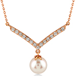 گردنبند طلا زنانه مروارید سفید و الماس تراش برلیان و طلا رزگلد 18 عیار مدل ndf179