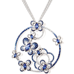 آویز و پلاک گل طلا زنانه جدید جواهر نگین یاقوت کبود و برلیان طرح باغ پروانه طلا مدل npdf13377