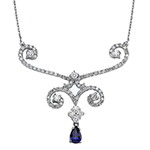 گردنبند طلا سفید زنانه جواهر یاقوت کبود تراش اشک و الماس تراش برلیان مدل: ndf183