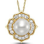 خرید و قیمت پلاک گل چهاربرگ طلا زرد زنانه 18 عیار مروارید سفید و برلیان مدل npdf13380