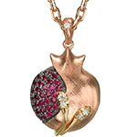 آویز گردنبند انار طلا و جواهر یاقوت سرخ و برلیان طرحی خاص برای شب یلدا مدل npdf13381