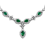 گردنبند زنانه طلا سفید با نگین الماس تراش برلیان و زمرد مدل: ndf1195 