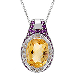 آویز طلا سفید با نگین سیترین، آمیتیست و الماس تراش برلیان مدل: npdf1062