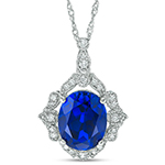 آویز طلا سفید با نگین یاقوت کبود و الماس تراش برلیان مدل: npdf1065 