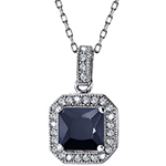 آویز طلا سفید زنانه جواهر طرح مدرن با نگین یاقوت کبود و الماس تراش برلیان مدل: npdf1070