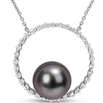 آویز گردنبند مروارید و برلیان طرح گردنبند گرد زنانه با طلا سفید مدل: npdf1074