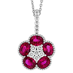 آویز گل رز طلا سفید با نگین یاقوت قرمز و الماس تراش برلیان مدل: npdf1075