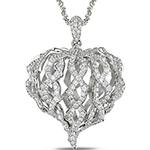 خرید آنلاین آویز قلب طلا سفید با نگین الماس تراش برلیان تمام جواهر لوکس