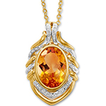 آویز طلا زرد و سفید با نگین سیترین و الماس تراش برلیان مدل: npdf1077