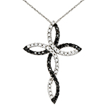 آویز صلیب الماس تراش برلیان سیاه و سفید با طلای سفید طرح دینی 