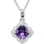 آویز طلا سفید با نگین آمتیست و الماس تراش برلیان مدل: npdf1085