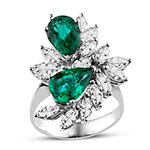 انگشتر زمرد و الماس تراش مارکیز خاص با طلا سفید 18 عیار زنانه مدل rgf1204