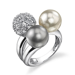 انگشتر طلا سفید زنانه با نگین مروارید و برلیان طرح گل قاصدکی مدل rgf1206