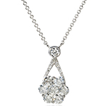 گردنبند الماس تراش برلیان سفید و پاک با طلای سفید طرح گل فلاور مدل: nec2003