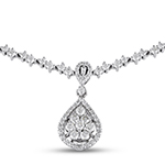 گردنبند طلا سفید زنانه طرح اشک قلم خور با جواهر الماس تراش برلیان مدل: nec2005