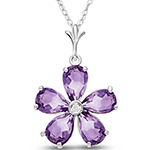 پلاک گل جواهر طلا سفید با نگین آمیتیست و برلیان طرح گل مدل: npdf1091