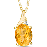 آویز طلای 18 عیار زنانه زرد با نگین سیترین و الماس تراش برلیان مدل: npdf1104