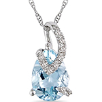 آویز طلای سفید با نگین توپاز آبی و برلیان مدل: npdf1111