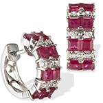 گوشواره حلقه ای طلا سفید و جواهر زنانه نگین یاقوت قرمز و برلیان مدل: edf1144