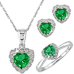 نیم ست طرح قلب کلاسیک با نگین زمرد و برلیان با طلای سفید مدل: hsdf1208