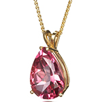آویز گردنبند تک نگین تورمالین صورتی تراش اشک و طلای زرد مدل: npdf1114