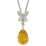 آویز گردنبند طرح پروانه طلای سفید با نگین سیترین و برلیان مدل: npdf1116