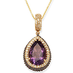 آویز گردنبند طلای زرد با نگین آمیتیست بنفش و برلیان با طرح خاص مدل: npdf1122