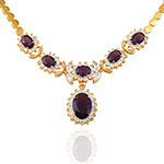 گردنبند طلا 18 عیار زنانه زرد با نگین آمیتیست و الماس تراش برلیان و مارکیز مدل: ndf1203