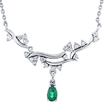 گردنبند طلا سفید زنانه با نگین زمرد و برلیان طرح شیک و مدرن مدل: ndf1209
