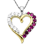 آویز قلب طلا زرد و سفید با نگین یاقوت قرمز و برلیان طرح قلب مدل: npdf1127