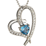 آویز و پلاک گردنبند قلب طلا سفید با نگین توپاز و برلیان طرح قلب مدل: npdf1136