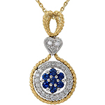 آویز قلب و گل طلا 18 عیار با نگین یاقوت کبود و الماس تراش برلیان مدل: npdf1149