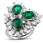 انگشتر زمرد جواهر زنانه طلای سفید و نگین الماس تراش برلیان و مارکیز : مدل rgn3008