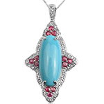 آویز طلا سفید با نگین فیروزه، یاقوت و الماس تراش برلیان مدل: npdf1159