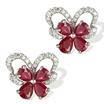 گوشواره طرح پروانه طلا سفید با نگین یاقوت قرمز و الماس تراش برلیان مدل: edf1191