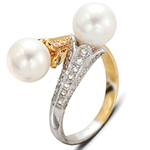 انگشتر طلای زرد و سفید جواهر با نگین مروارید و الماس تراش برلیان: مدل rgf1288