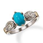 انگشتر فیروزه طلا و جواهر زنانه و الماس تراش برلیان طرح گل رز : مدل rgf1301