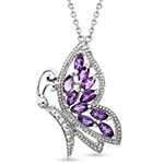 آویز جواهر با نگین آمیتیست و الماس تراش برلیان طرح پروانه مدل: npdf1179