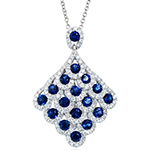 آویز جواهر و طلا سفید زنانه با نگین یاقوت کبود و الماس تراش برلیان طرح پر طاووس مدل: npdf1184