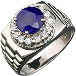 انگشتر جواهر با نگین یاقوت کبود و الماس تراش برلیان پایه رولکسی: مدل rgm1318