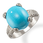 انگشتر فیروزه زنانه طلا و جواهر الماس تراش برلیان و طلا سفید 18 عیار : مدل rgf1324