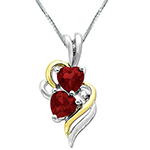 آویز جواهر با نگین گارنت و الماس تراش برلیان طرح دو قلب مدل: npdf1194