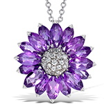 آویز گردنبند گل طلا و جواهر با نگین آمیتیست و الماس تراش برلیان طرح گل مدل: npdf1195