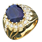 انگشتر طلا و جواهر با نگین یاقوت کبود و الماس تراش برلیان: مدل rgm1330